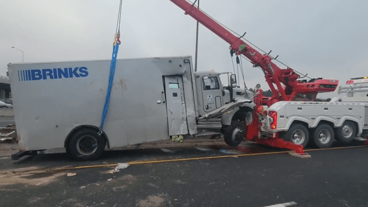 The rollover occurred in the Highway 401 westbound collector lanes just past Renforth Drive. 