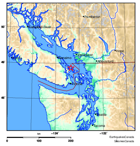 A map by Earthquakes Canada shows the location of a small shake in B.C. on Fri. Dec. 17, 2021.