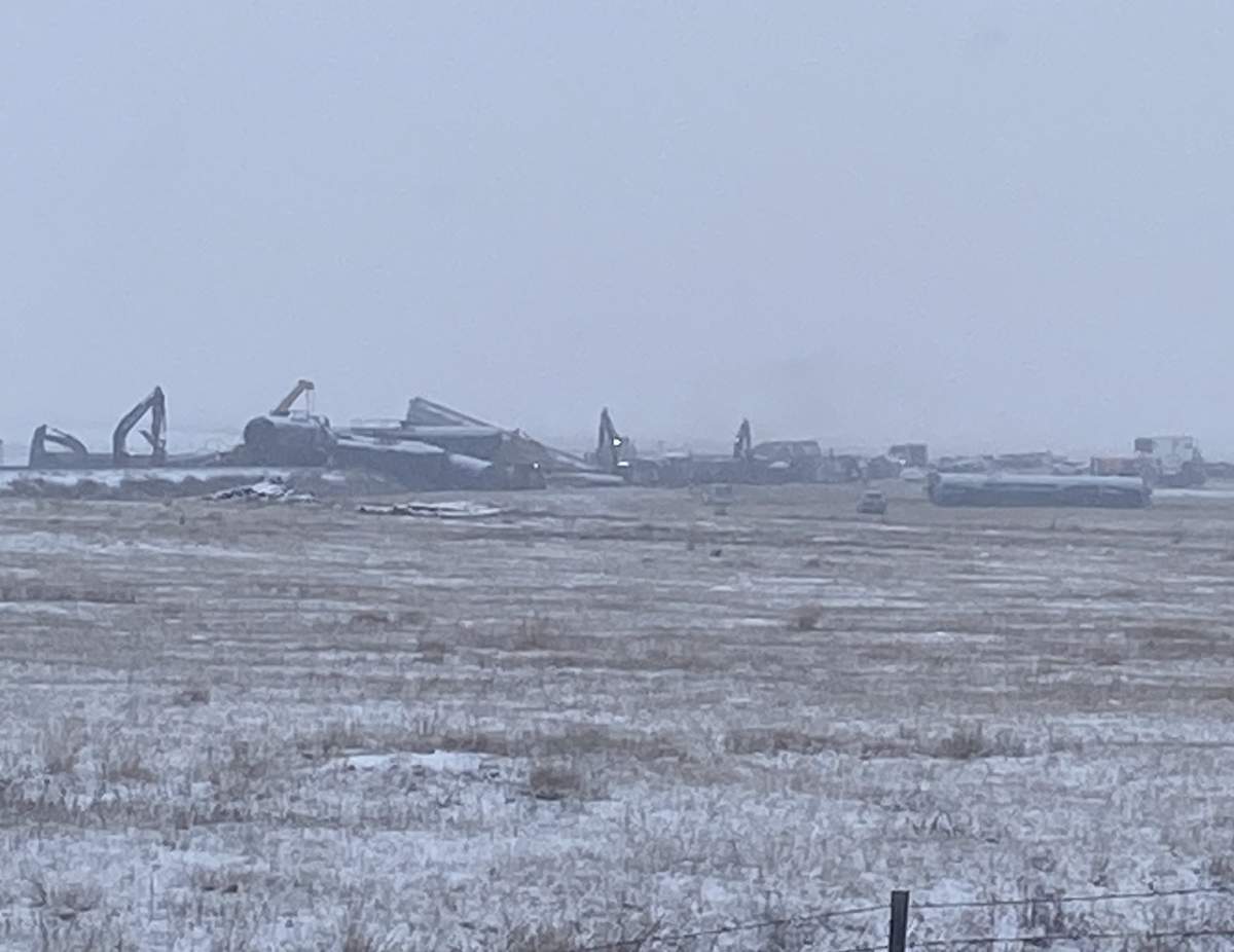 A Canadian Pacific freight train derailed near the hamlet of Ensign, Alta., Monday, Dec. 6, 2021.