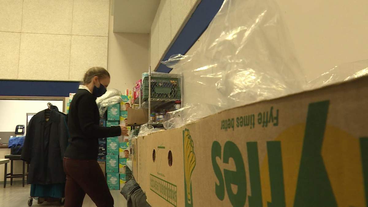 Hampers being packed at the Vernon Salvation Army.