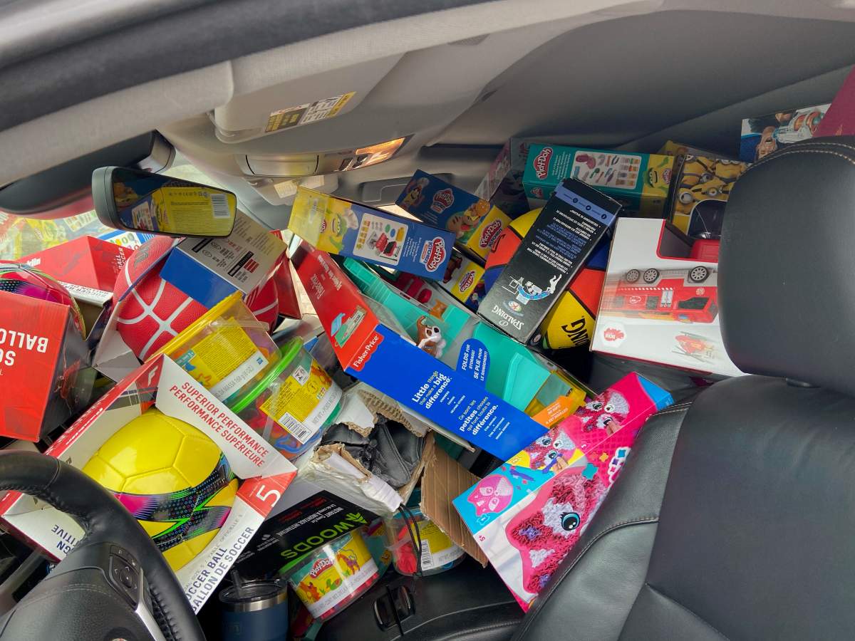 A vehicle is packed to brim with donations for this year’s drive from Nick Cake of Cake Criminal Defence.