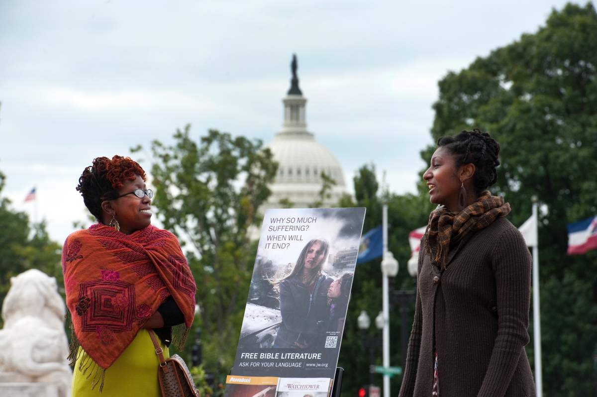 A spokesperson for Jehovah’s Witnesses in Canada say the religion has increased in members during the pandemic. Pictured: Jehovah’s Witnesses offering free bibles in front of the Capitol building in Washington, D.C. (Photo By Douglas Graham/CQ Roll Call)