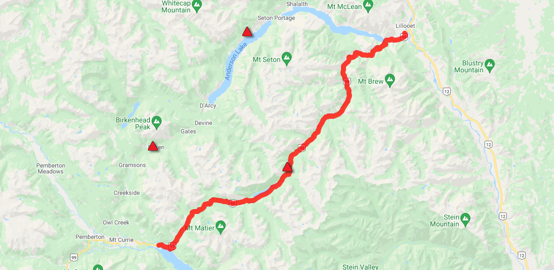 Highway 99 has been closed between Pemberton and Lillooet again. 