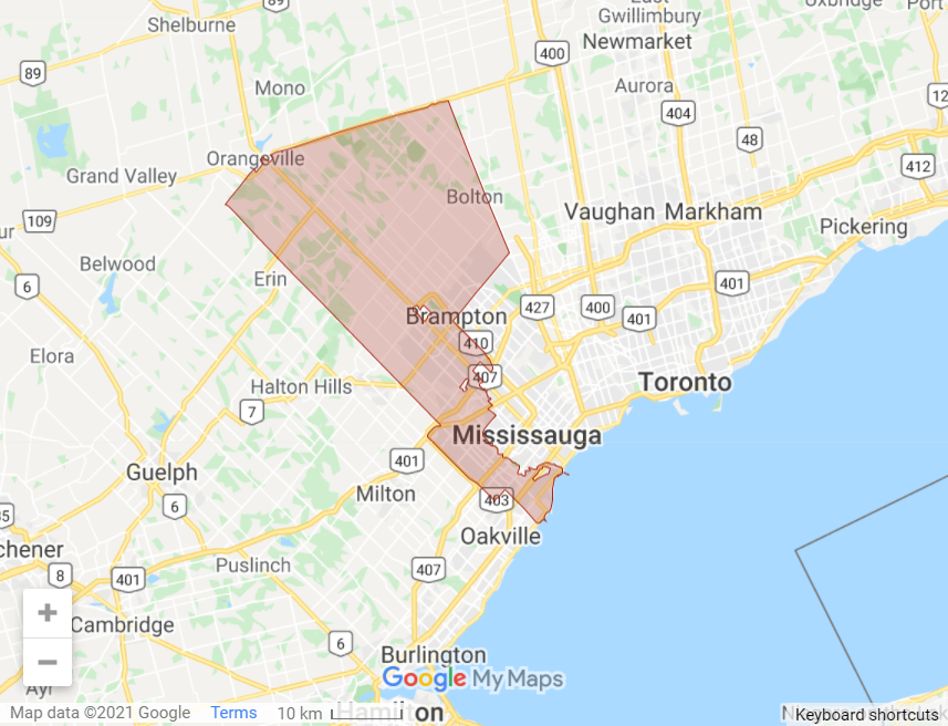 Area of Peel Region affected by the waste collection strike.