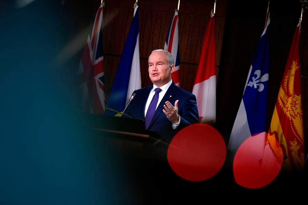 Conservative Leader Erin O'Toole is facing a call from rank-and-file members in Alberta to put his leadership to a vote. THE CANADIAN PRESS/Justin Tang.