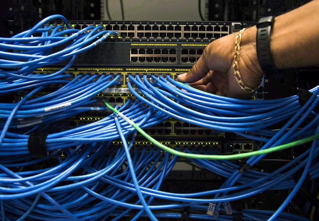 FILE: Networking cables in a server bay on Wednesday, November 8, 2017.