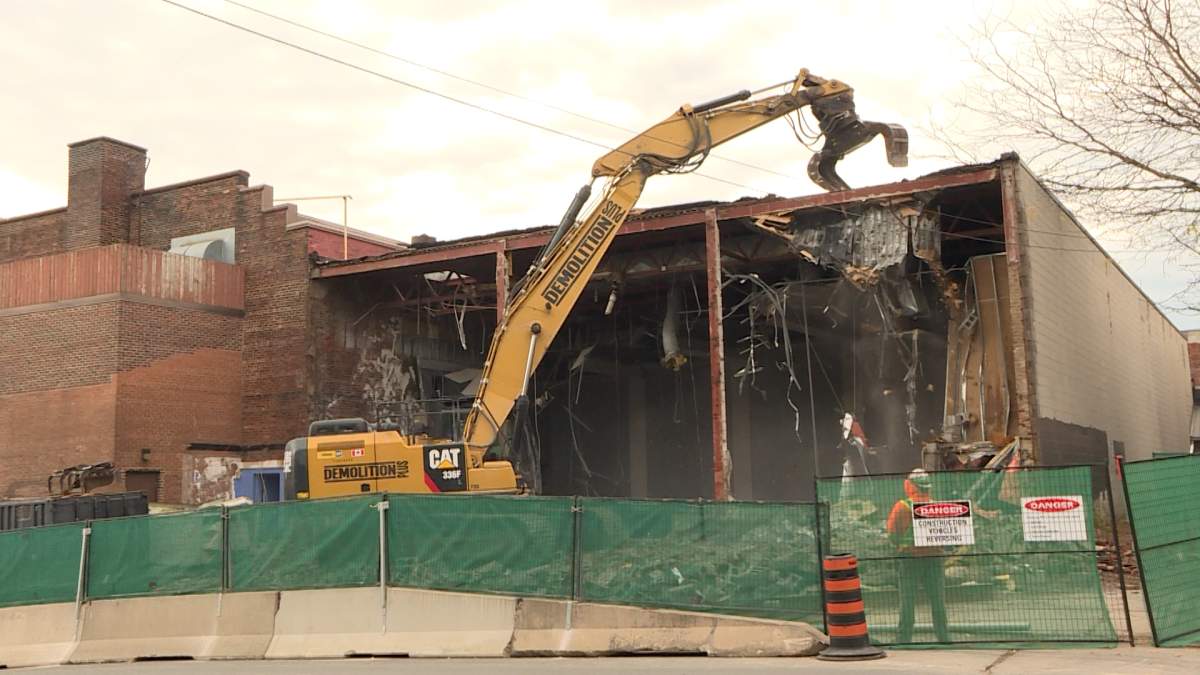 Demolition work along Queen St. began in late 2021 to transform the former Capitol movie theatre into a nine-storey condominium by IN8 Developments.