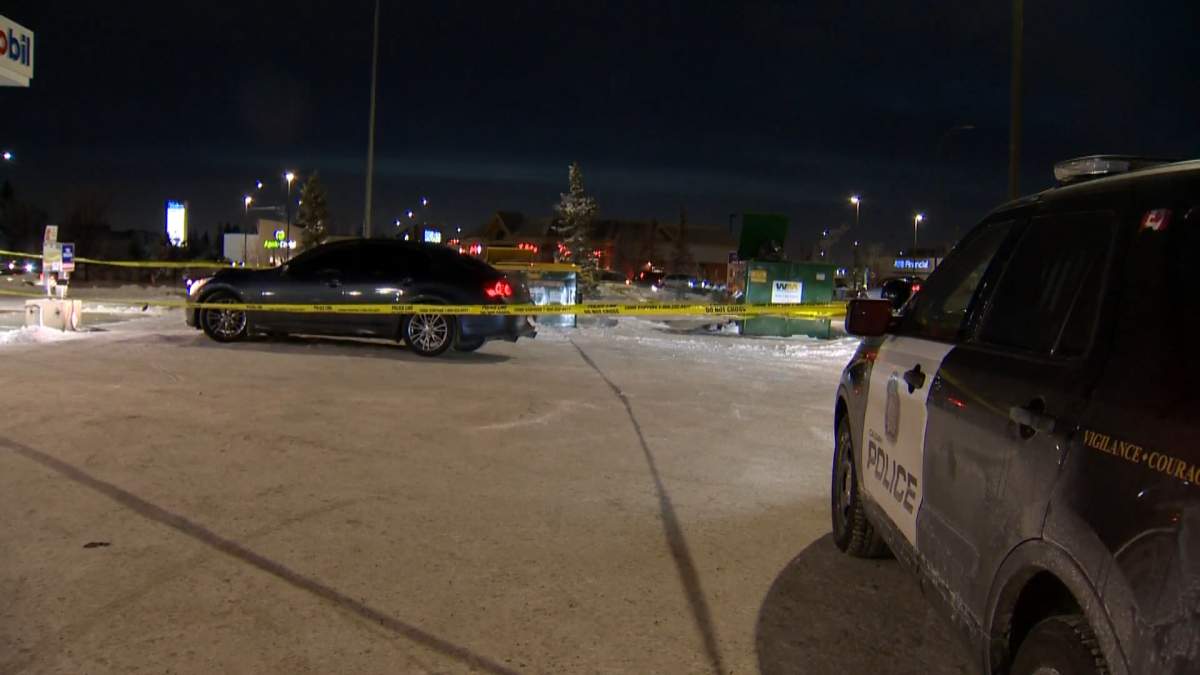 A Calgary police cordon is pictured on Jan. 6, 2021, in the northeast community of Castleridge following an alleged shooting.