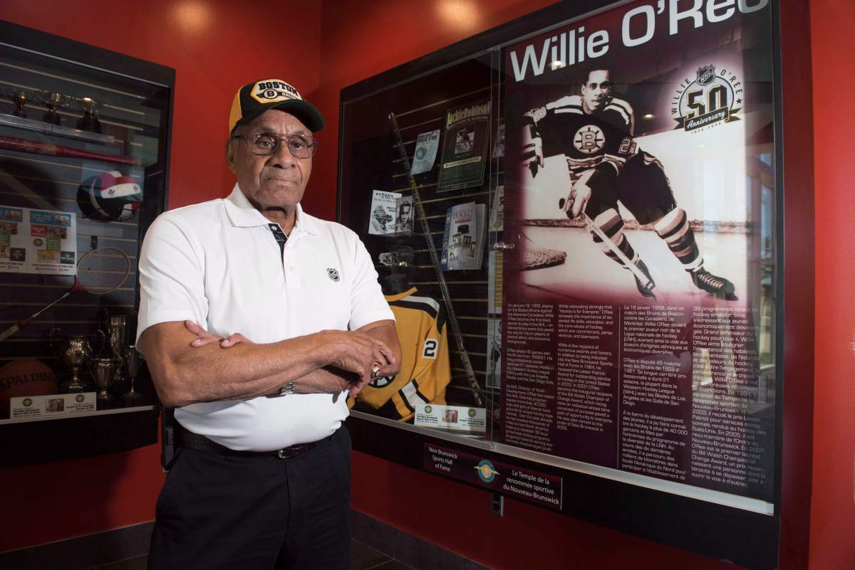 Willie O’Ree, known best for being the first black player in the National Hockey League, is shown in Willie O’Ree Place in Fredericton, N.B., on Thursday, June 22, 2017.