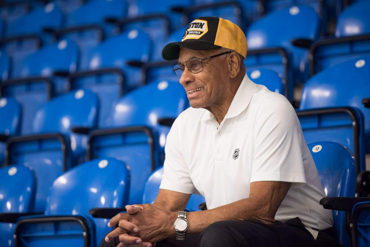 Willie O’Ree, known best for being the first black player in the National Hockey League, is shown in Willie O’Ree Place in Fredericton, N.B., on Thursday, June 22, 2017. When Willie O’Ree donned a Boston Bruins jersey and jumped onto the ice at the Montreal Forum on Jan. 18, 1958 he had no idea he was making history and paving the way for players-of-colour to follow.