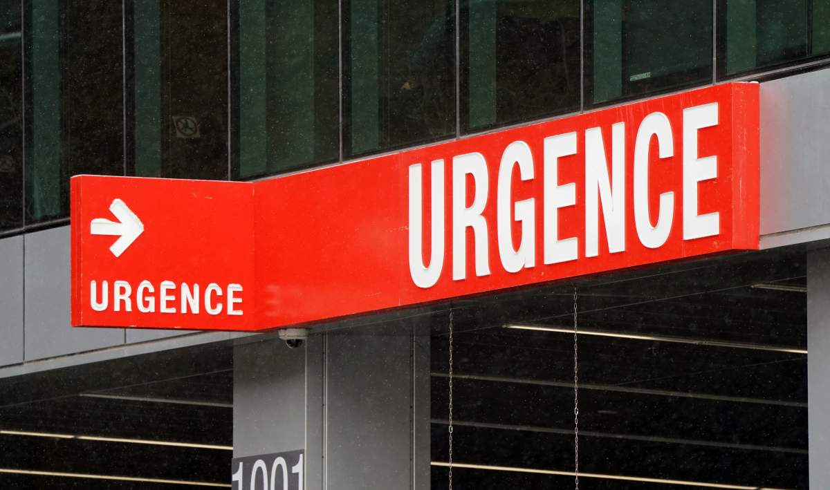 Sign indicating the emergency entrance at the CHUM hospital in  Montreal, Quebec, Friday, January 7, 2022. 