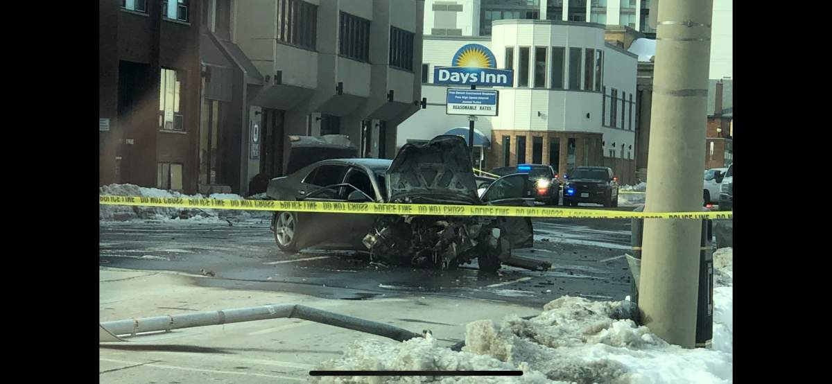 Single Vehicle Collision shuts down a portion of Main St Friday.