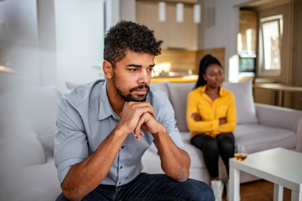 An unhappy couple has a fight in this photo illustration.