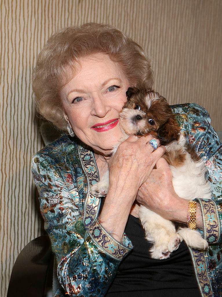 Actress Betty White (L) and Delilah (R) pose during the American Humane Association Hero Dog Awards 2013 held at the Beverly Hilton Hotel on Saturday, Oct. 5, 2013, in Beverly Hills, Calif. 