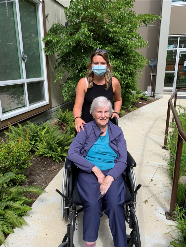 90-year-old Marguerite Bell lives in long-term care in Nanaimo, B.C., and receives essential care support from her two daughters.