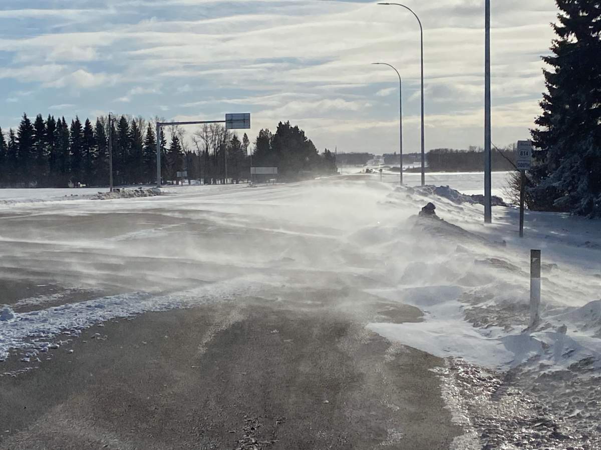 Blowing snow in Leduc County Monday, Jan. 31, 2022.