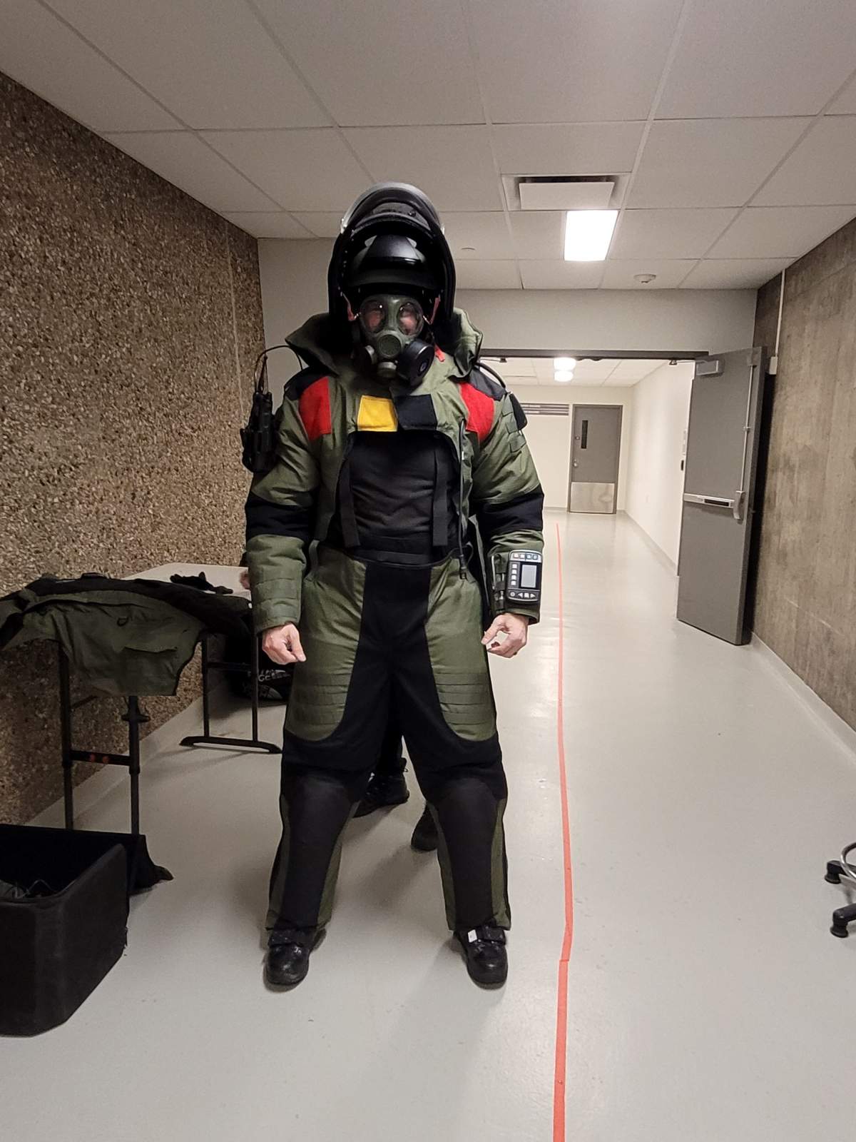 RPS explosives/chemical disposal experts prepare for hazardous chemical removal.