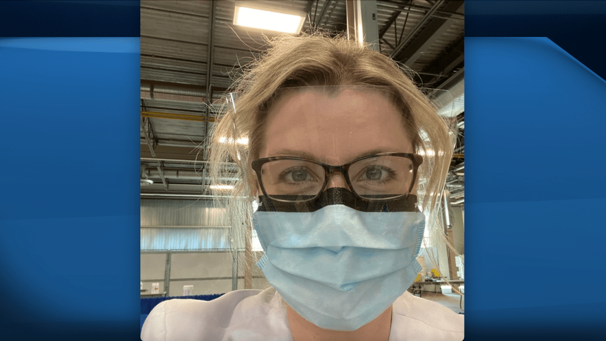 Dr. Jessica Hunter-Orange at the Agriplex COVID-19 mass vaccine centre on London, Ont.