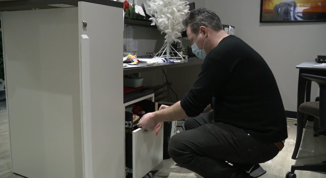 Surrey-White Rock MLA Trevor Halford's office was broken into sometime over the holidays. He's seen he amidst the damage on Jan. 4, 2022.