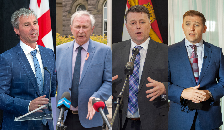(Left to right) Nova Scotia Premier Tim Houston, New Brunswick Premier Blaine Higgs, P.E.I. Premier Dennis King and N.L. Premier Andrew Furey are seen. 