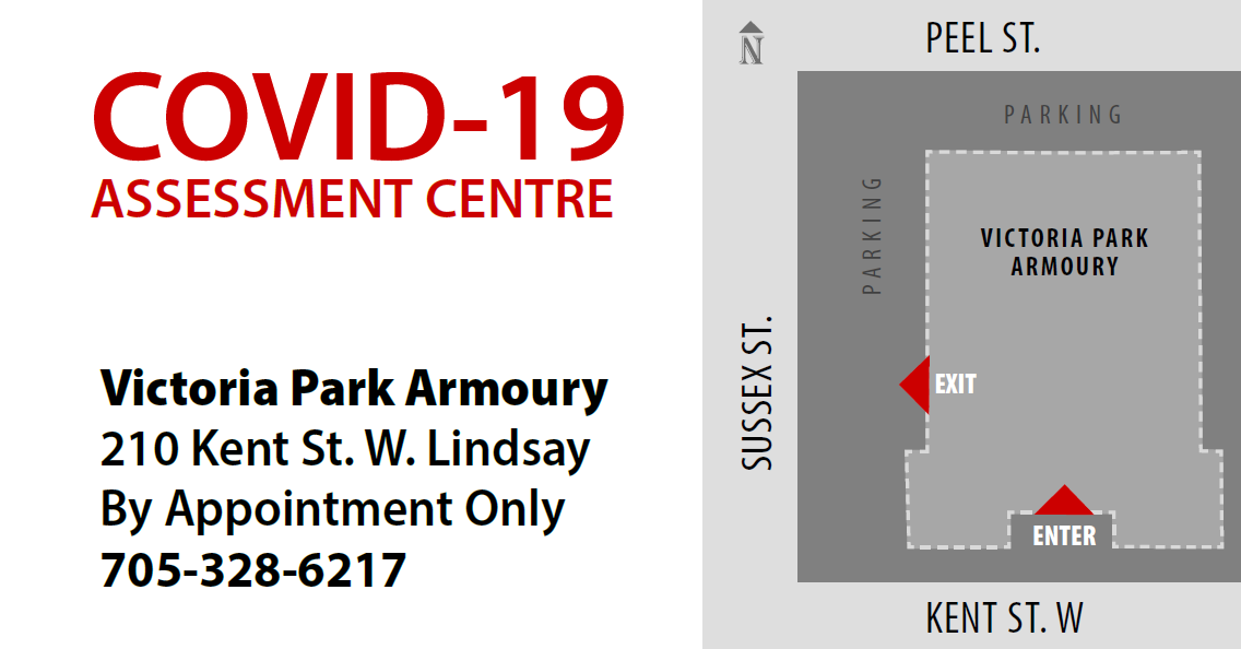 The entry to the new COVID-19 assessment centre at Victory Armoury in Lindsay.