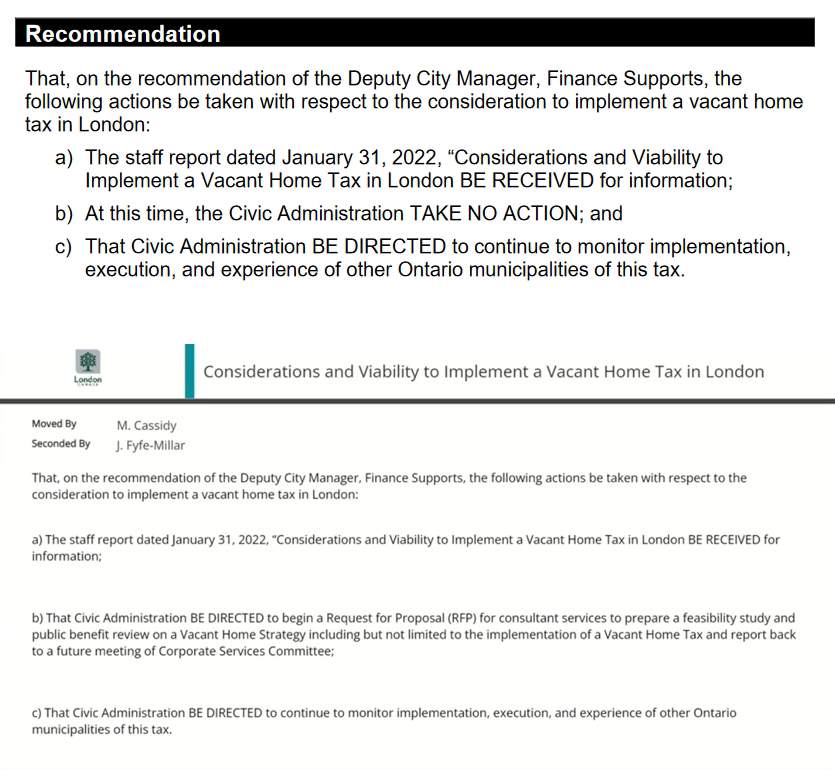The text of the original recommendation from city staff (top), and the amended motion voted on by committee members (bottom).
