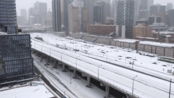 The Gardiner Expressway is seen empty Monday morning.