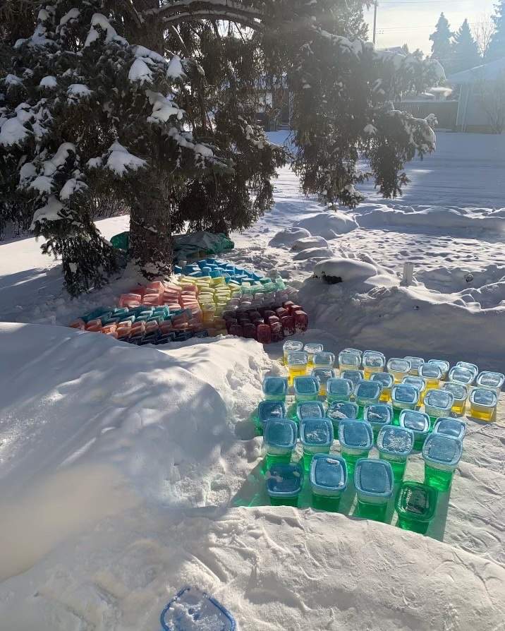 Tyler Gamblin builds his igloo.