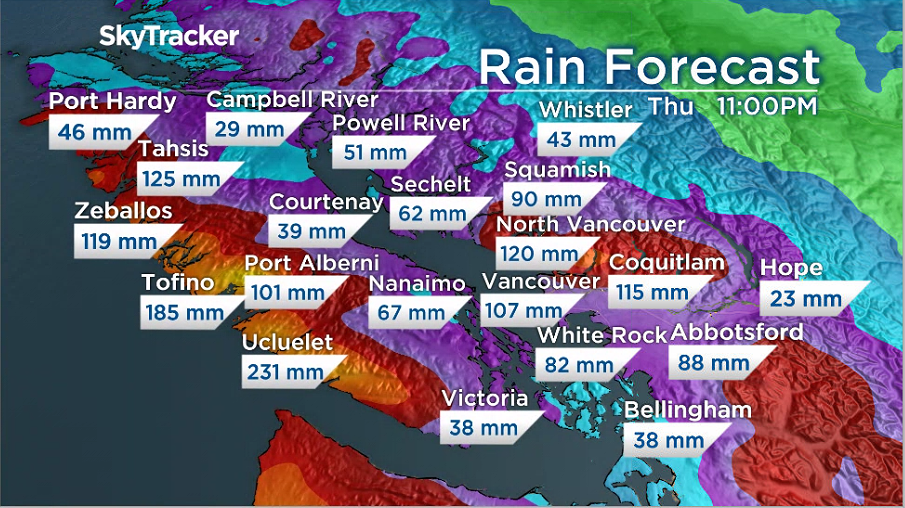 Rain forecast through Thursday with total amounts expected.