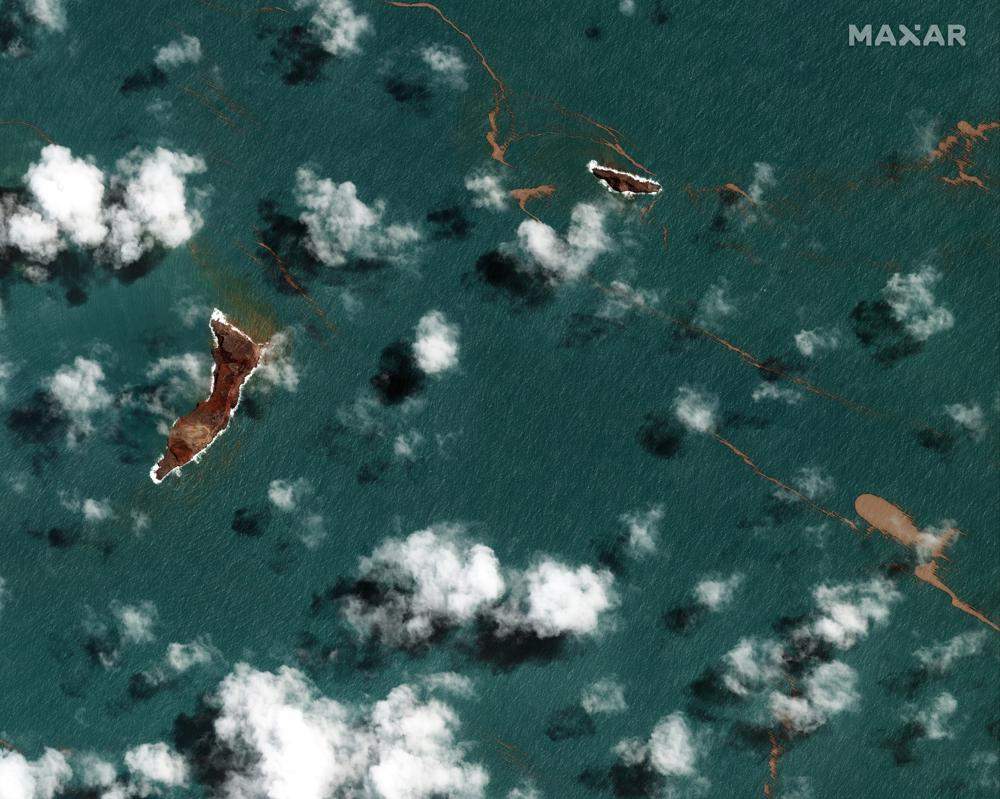 an after photo of the volcano shows it mostly submerged in water