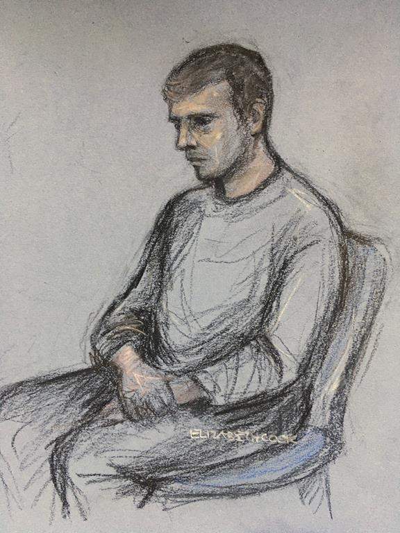 Court artist sketch by Elizabeth Cook of Jack Sepple, of Tennyson Road, Chelmsford, appearing in the dock at Colchester Magistrates’ Court accused of the murder of a 19-year-old Canadian woman who was found dead in Chelmsford. A statement from Essex Police says 19-year-old Ashley Wadsworth died Tuesday, shortly after officers were called to a disturbance at a home in Chelmsford, northeast of London. THE CANADIAN PRESS/AP-Elizabeth Cook/PA via AP