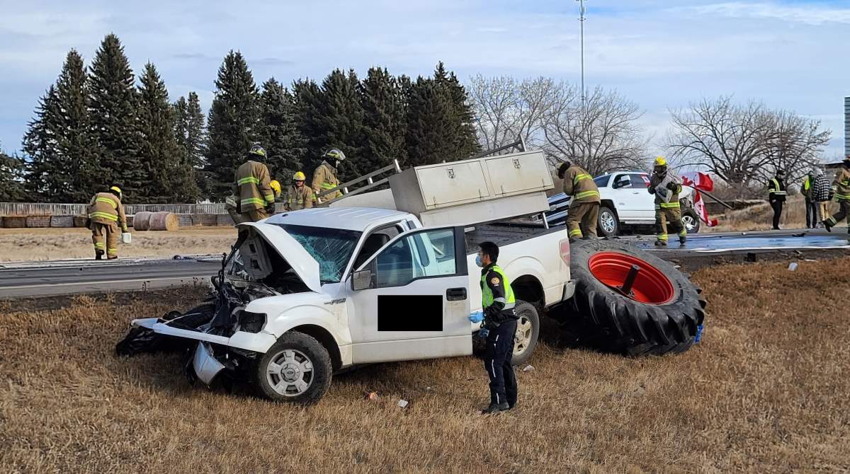 RCMP responded to a convoy crash near Brooks on Saturday, Feb. 5, 2022.
