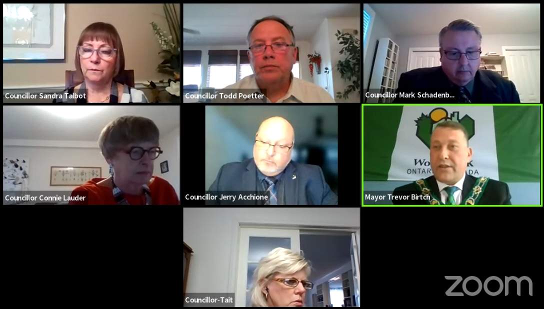 A screengrab of Thursday’s meeting of Woodstock city council.