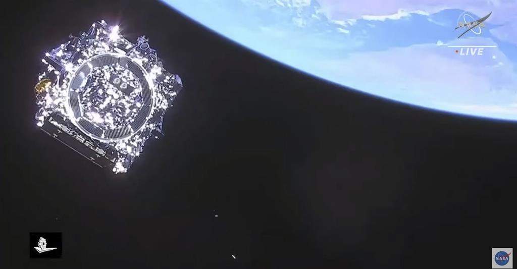 In this photo provided by NASA, the James Webb Space Telescope is separated in space on Saturday, Dec. 25, 2021.