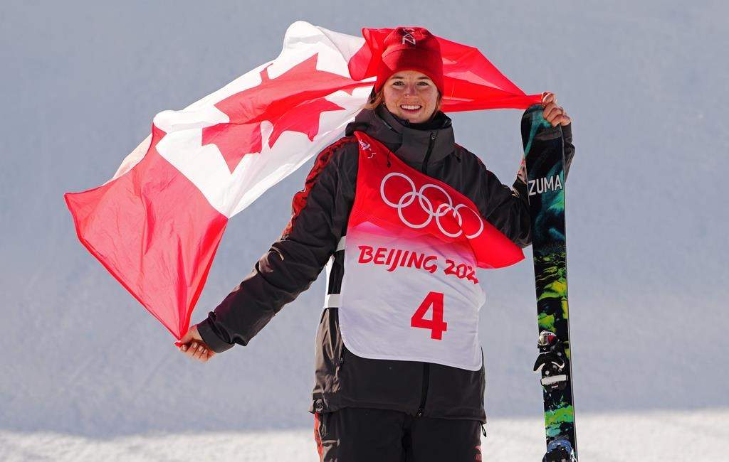 Canadian freestyle skiier Cassie Sharpe, seen here after winning a silver medal at the 2022 Beijing Olympics, says she's heading into her third Games with a different perspective on sport and life.