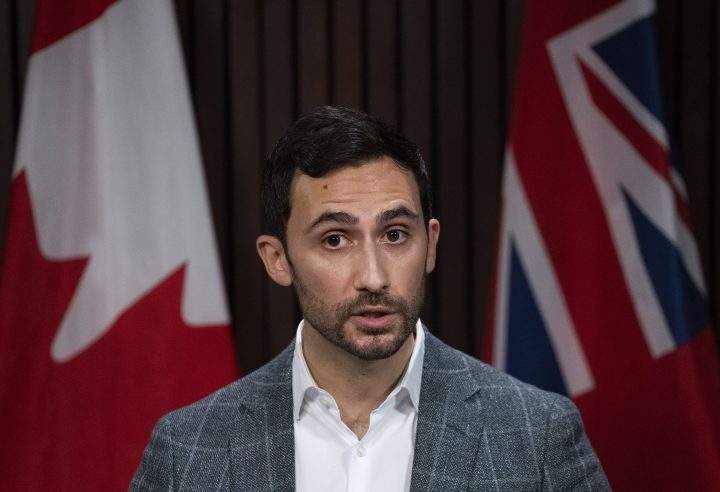 Stephen Lecce, Minister of Education for Ontario speaks in Toronto on Wednesday, January 12, 2022.