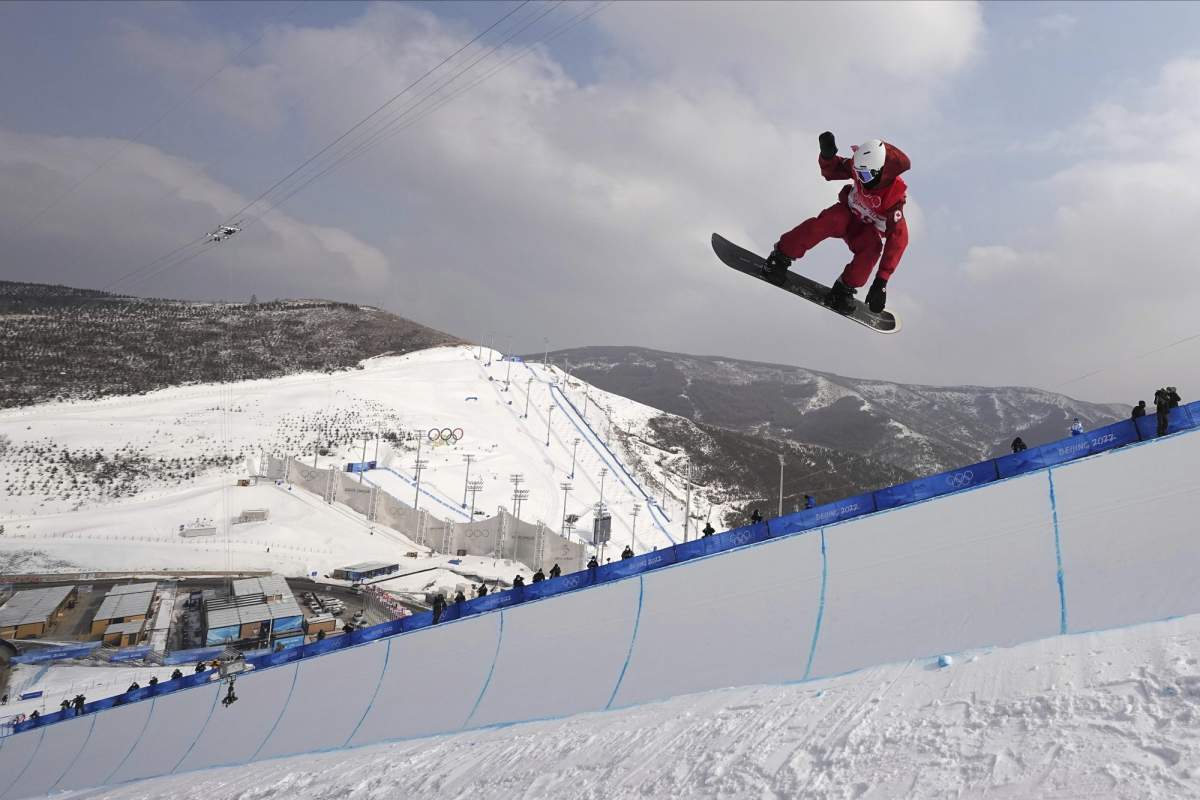 Canada’s Liam Gill competes during the men’s halfpipe qualification round at the 2022 Winter Olympics on Feb. 9, in Zhangjiakou, China. (AP Photo/Gregory Bull)