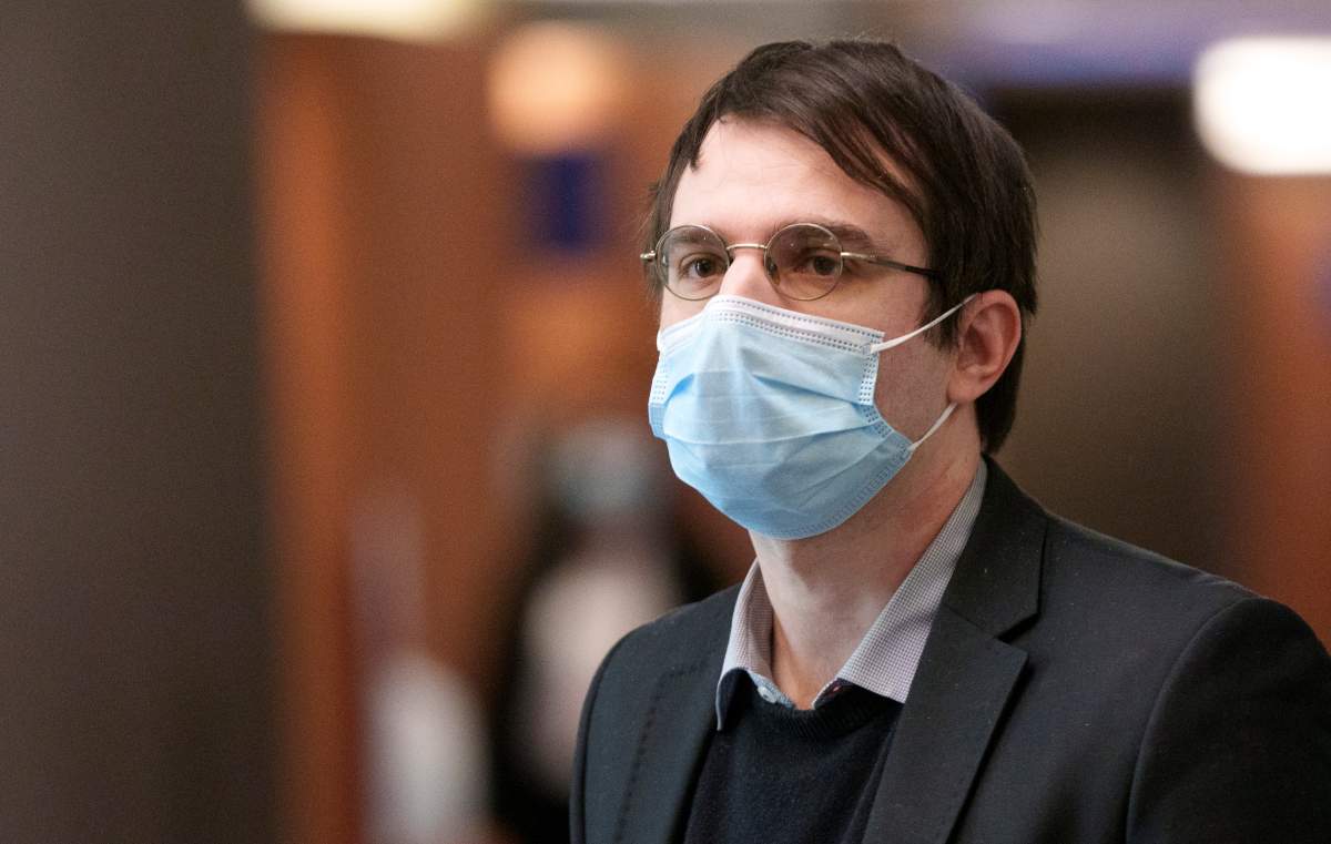 Gabriel Sohier-Chaput walks the halls of the courthouse in Montreal on Monday, Feb.28, 2022. 