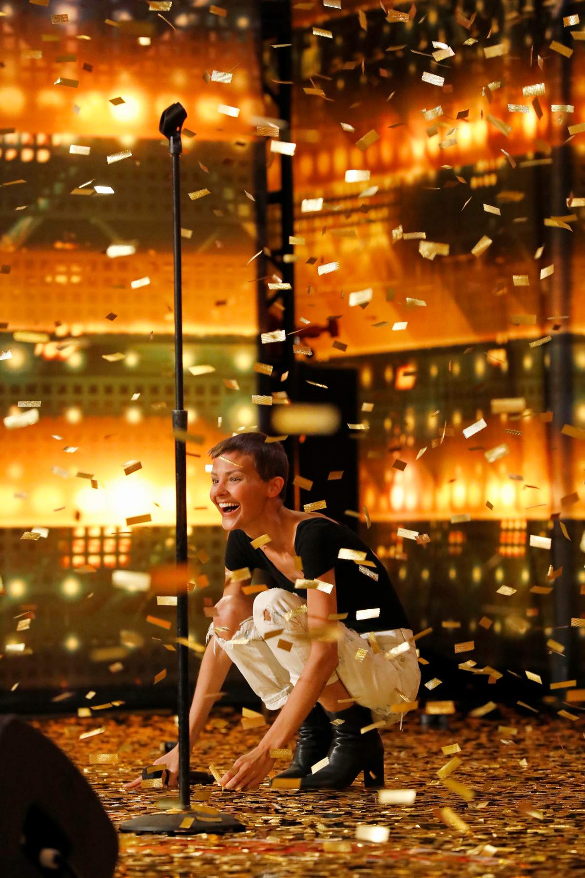 Jane "Nightbirde" Marczewski is shown in shock after receiving a Golden Buzzer during her audition for "America's Got Talent."