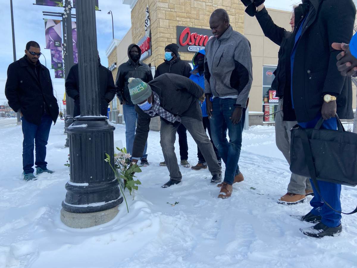 Calgarians mourned Latjor Tuel, a man shot dead by police on Saturday, Feb. 19, 2022, on Sunday.