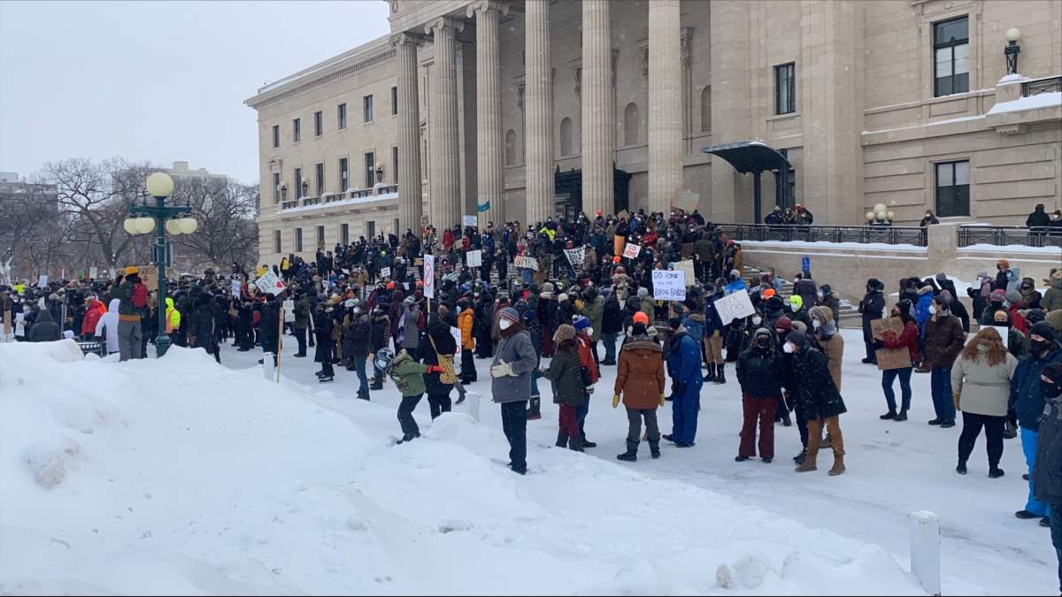 Protestors gather in front of legislature