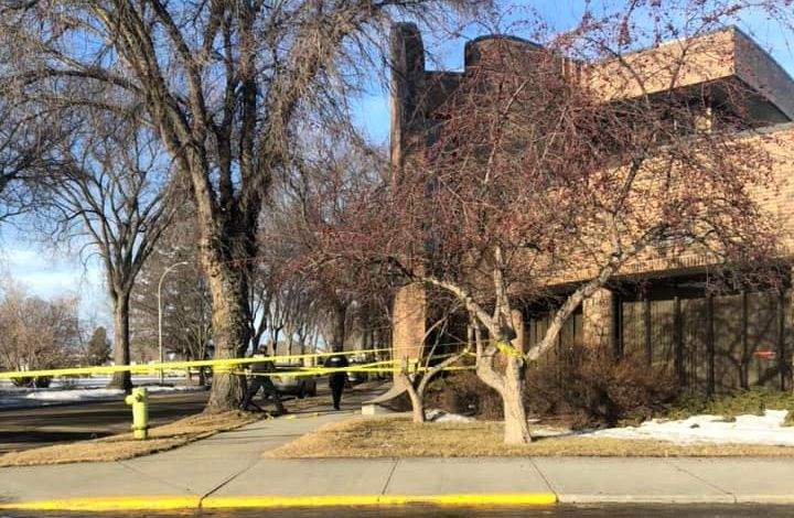 A police scene outside the courthouse in Ponoka, Alta. on Thursday, February 10, 2022.