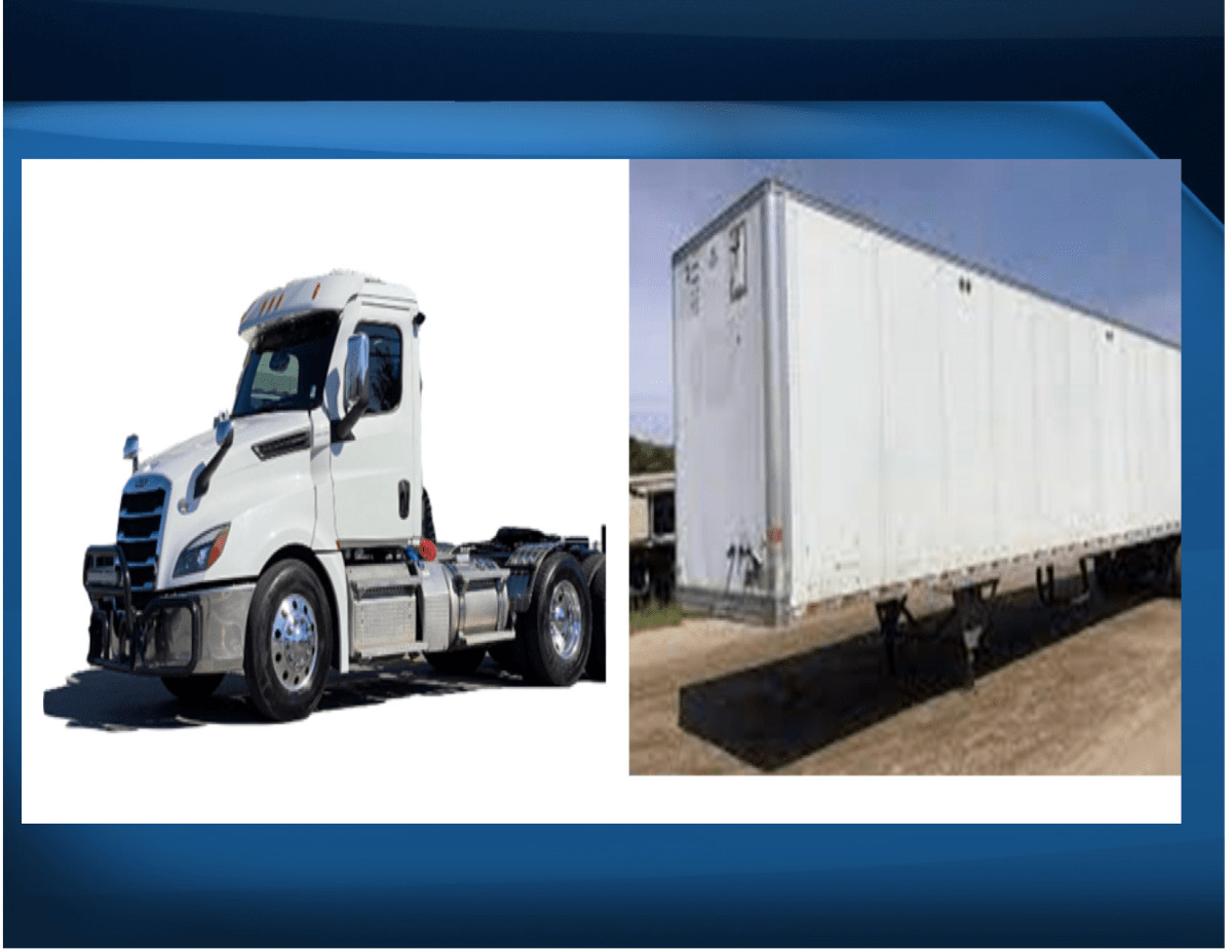 Peterborough police say a truck and trailer similar to these were reported stolen and were carrying more than 2,000 firearms.
