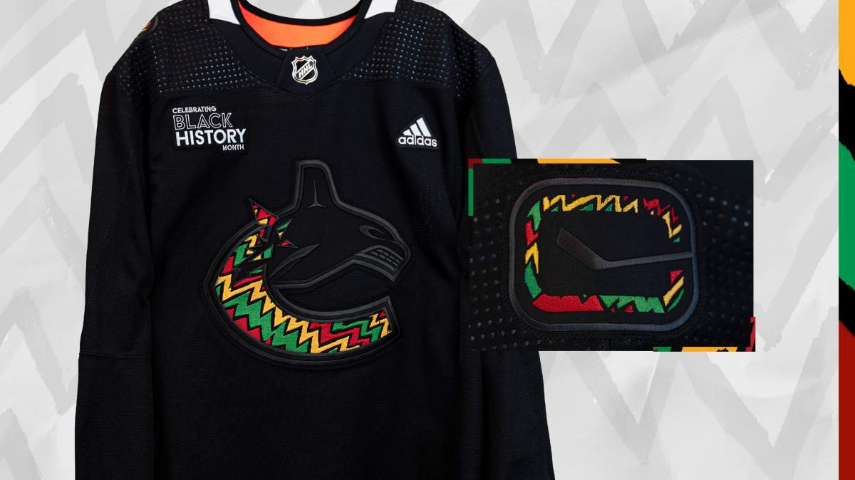The Vancouver Canucks will wear the new Black History Month jerseys on ice during warm-up ahead of their game versus the Calgary Flames on Feb. 24. 