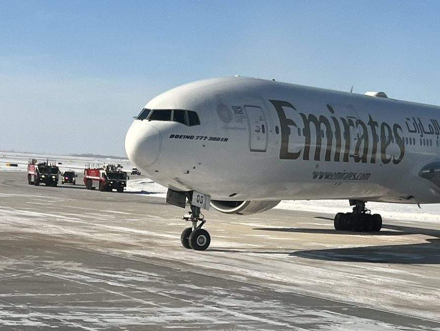 An unexpected landing at Winnipeg's airport Monday for this plane from Dubai.