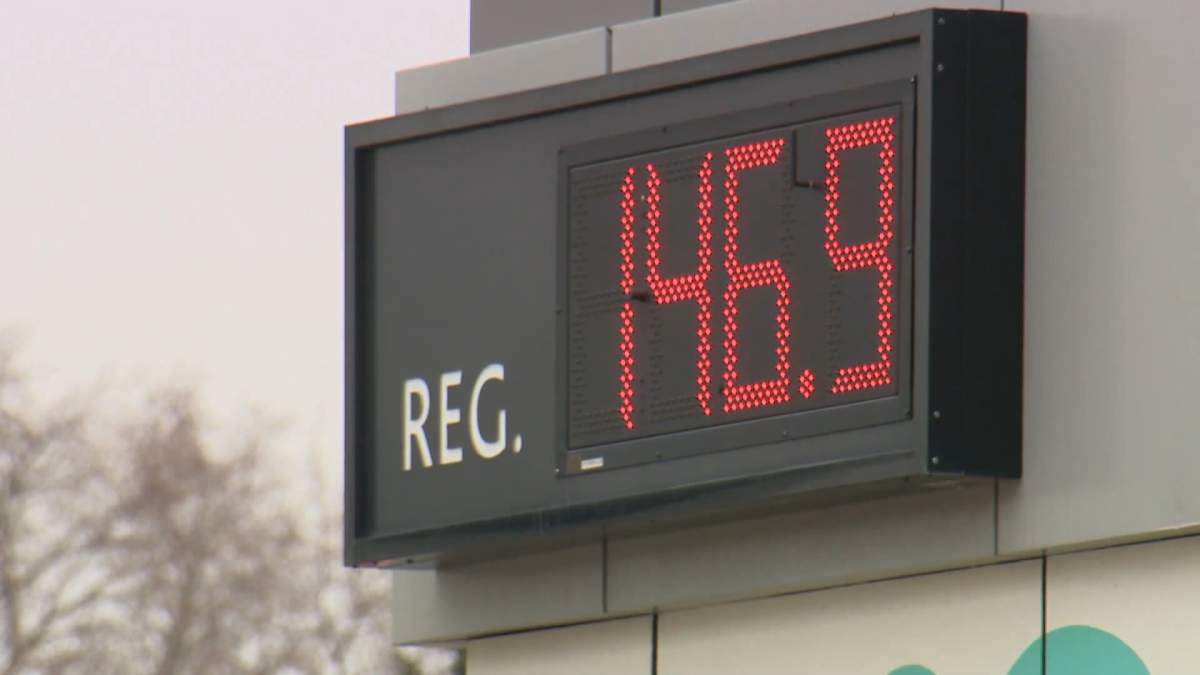 A gas price in Calgary on Feb. 14, 2022.