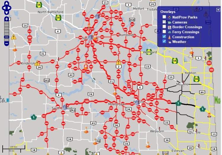 A snapshot of the Highway Hotline map taken at around 7 p.m. Monday.