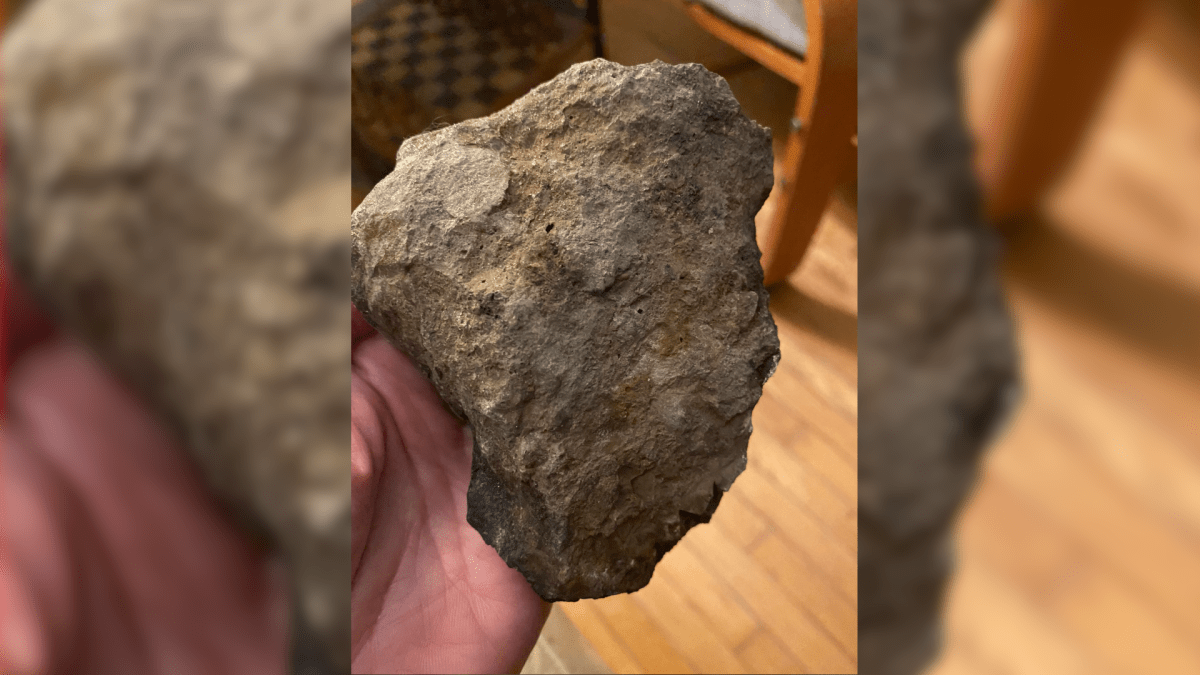 St. Catharines councillor Karrie Porter shows off the rock that was thrown through her window late January 2021. 