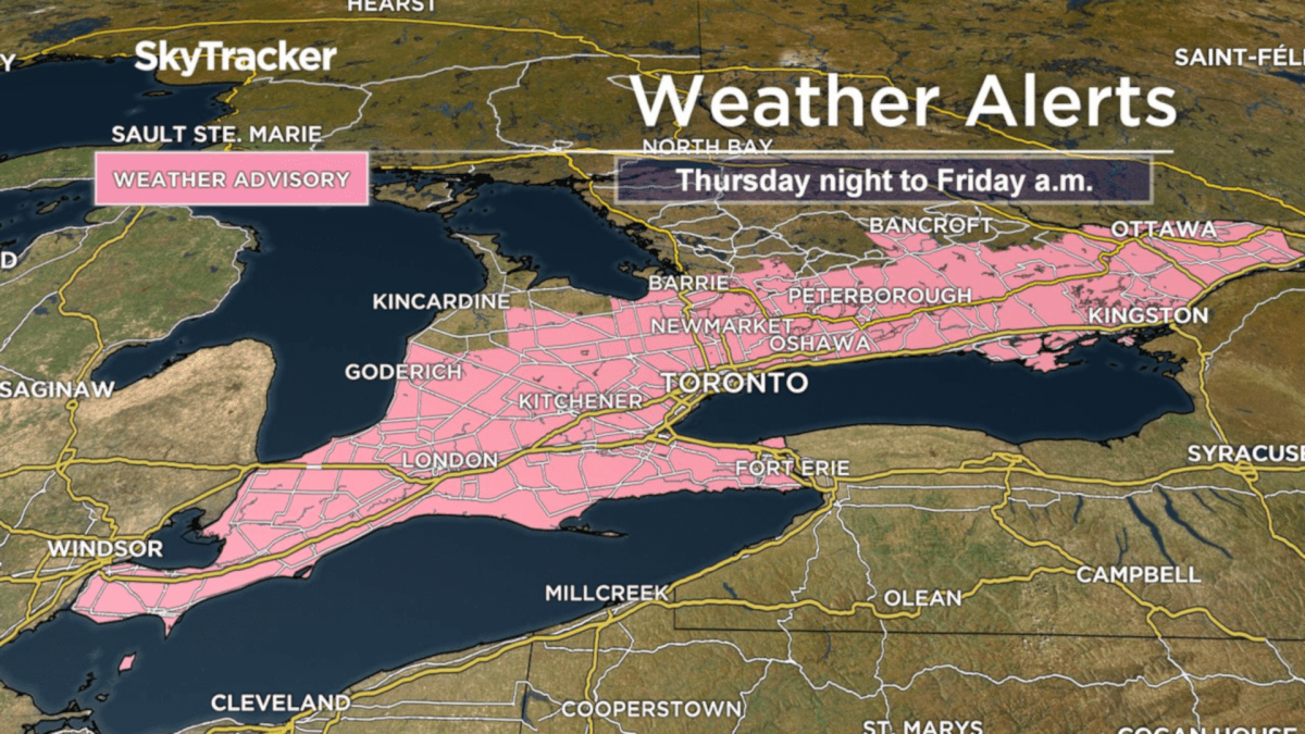 A snowfall advisory is in effect for Hamilton and Niagara areas with the potential for snowfall in the amounts of 10 to 15 centimetres.