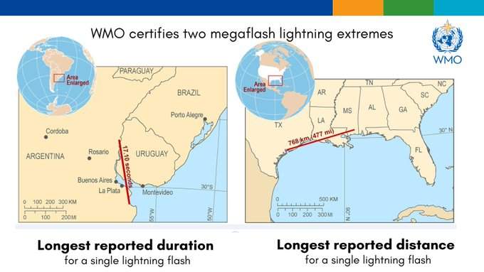 a map shows the regions where the lightning records were set.